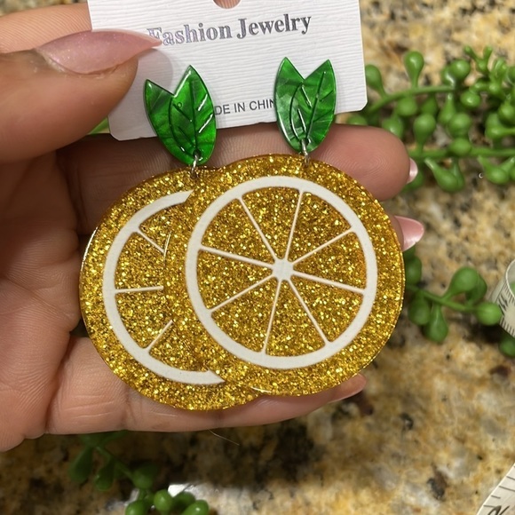 Sparkly Lemon Statement Drop Earrings - Picture 13 of 16